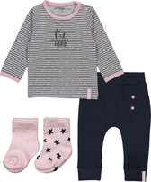 Dirkje Basics Meisjes Set(4delig) Shirt gestreept met Broek Donkerblauw met 2 paar sokjes - Maat 74