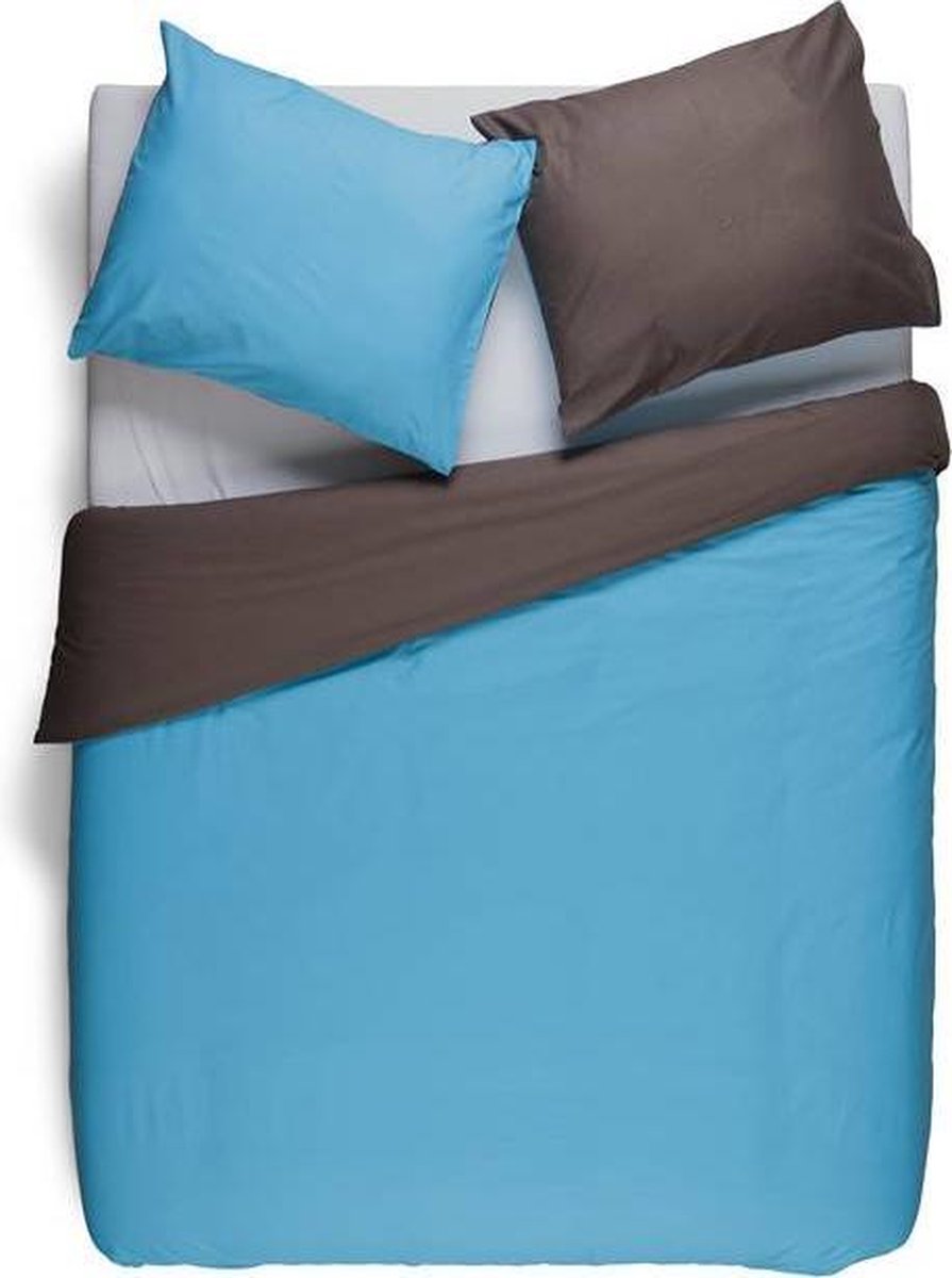 Snoozing Two Tone - Dekbedovertrek - Lits-jumeaux - 260x200/220 cm + 2 kussenslopen 60x70 cm - Turquoise/Bruin