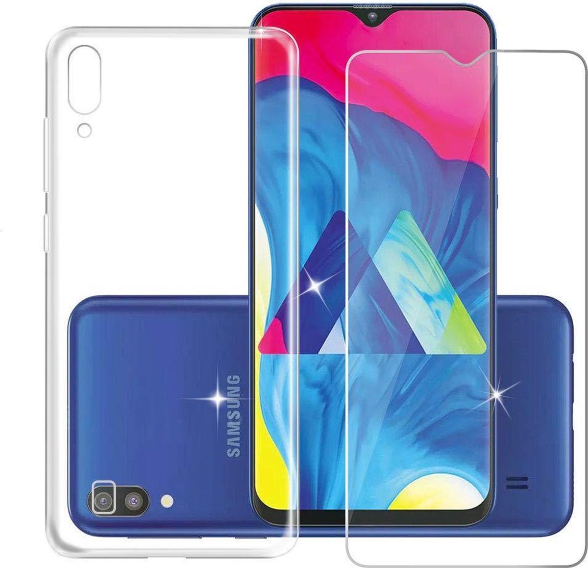Hoesje geschikt voor Samsung Galaxy A50 Hoesje Transparant TPU + Glazen Screenprotector