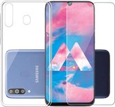 Samsung Galaxy M30 Hoesje Transparant TPU Siliconen Soft Case + Tempered Glass Screenprotector