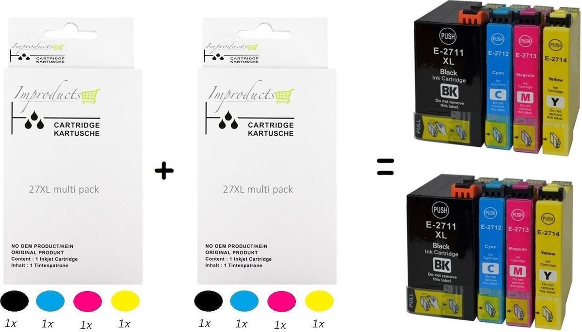 Improducts® Inkt cartridges - Alternatief Epson 27XL / 27 XL 8 stuks
