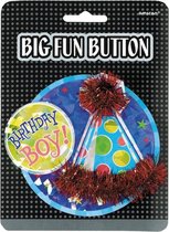Mega verjaardag button birthday boy