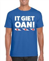 Blauw t-shirt met Friese uitspraak It Giet Oan heren - Fryslan elfstedentocht shirts L
