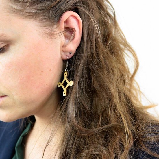Hoentjen Creatie, Boucles d'oreilles en bois - Elégant carré neutre petit