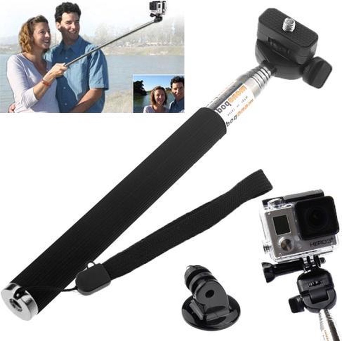 Proqam Selfie stick met GoPro adapter voor GoPro Hero 4/3/2/1 en SJCAM SJ4000/SJ5000/M10 en andere action cams (selfie stok monopod)