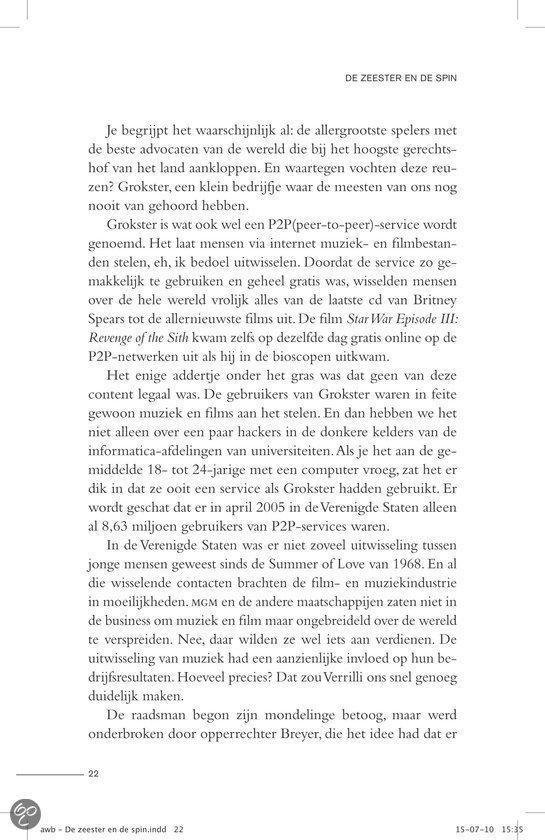Pagina met tekst over Grokster, P2P-services, het internet, de muziek- en entertainmentindustrie.