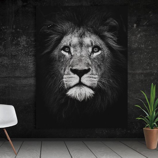 Leeuwen foto zwart-wit canvas - Muurdecoratie leeuw - Dierenfoto op canvas  leeuw -... | bol.com