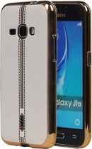 M-Cases Wit Leder Design TPU back case hoesje voor Samsung Galaxy J1 2016