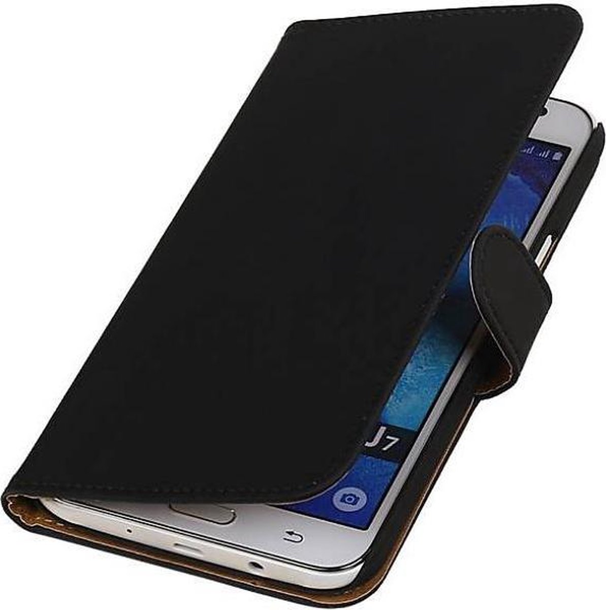 Effen Bookstyle Hoes Geschikt voor Samsung Galaxy J7 Zwart