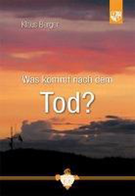 Boek 'Was kommt nach dem Tod?' met een zonsondergang op de achtergrond.