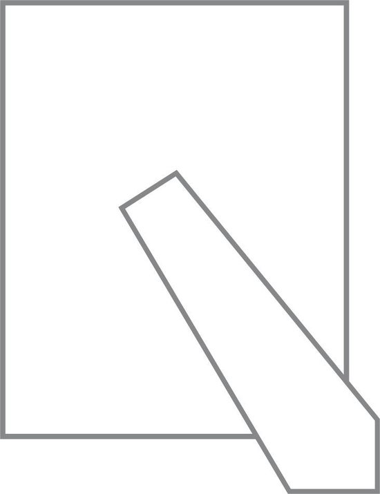 Schematische weergave van de achterkant van een fotolijst met standaard.