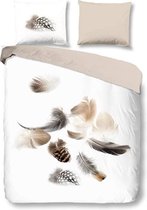 Snoozing Feathery - Flanel - Dekbedovertrek - Tweepersoons - 200x200/220 cm + 2 kussenslopen 60x70 cm - White