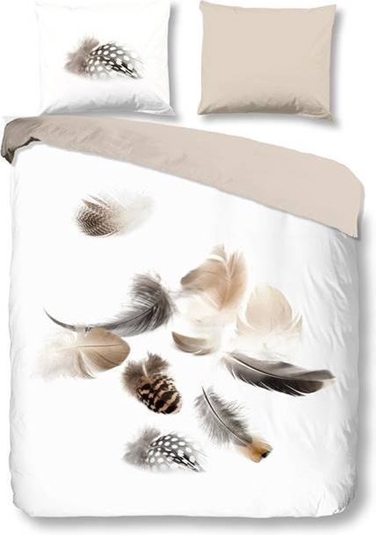 Snoozing Feathery - Flanel - Dekbedovertrek - Tweepersoons - 200x200/220 cm + 2 kussenslopen 60x70 cm - White