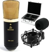 De Devine BM-500 is een zeer compleet geleverde condensator studiomicrofoon. Met zijn matzwarte body en goudkleurige grille misstaat hij in geen enkele moderne studio. Geschikt voor vocalen e