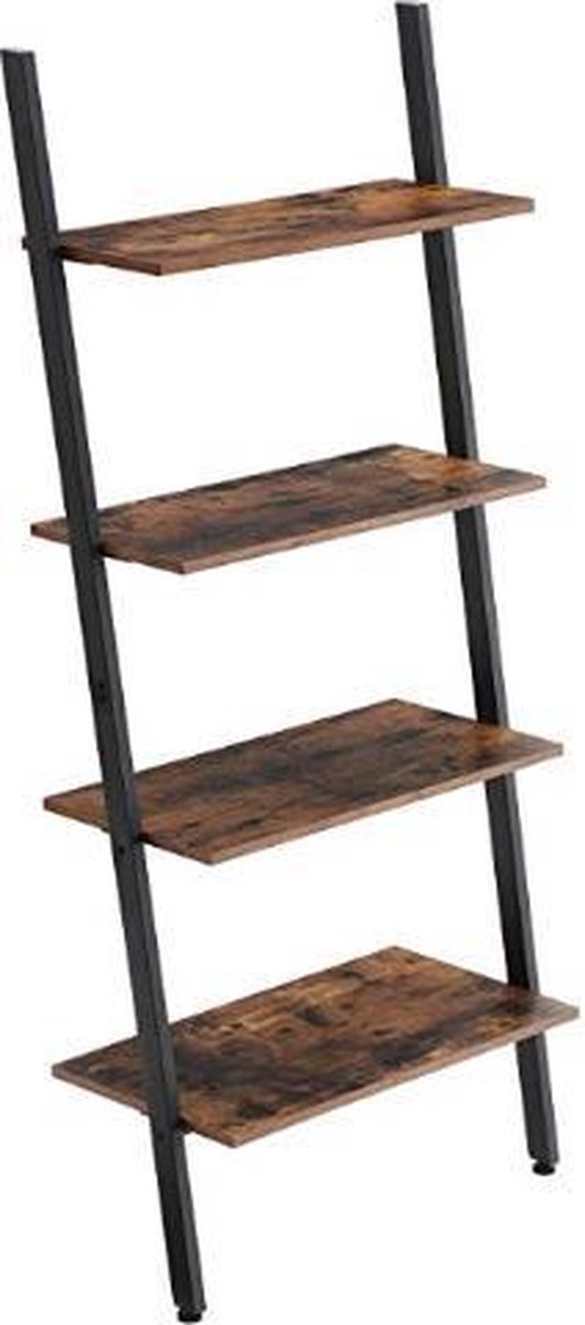 MIRA - Industriële ladder | 4-boekenplanken | Plank voor woonkamer | Keuken | Kantoor | Stabiel | Hellend en leunend tegen de muur |Rustiek bruin