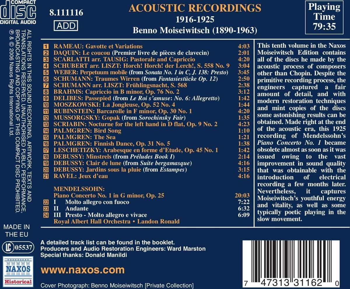 Benno Moiseiwitsch Moiseiwitsch Edition Volume 10 (CD), Benno