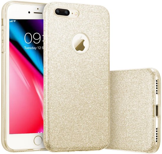 Mauve een beetje Kan weerstaan iPhone 8 Plus / 7 Plus Hoesje - Glitter Back Cover Bling Siliconen Case Hoes  Goud | bol.com