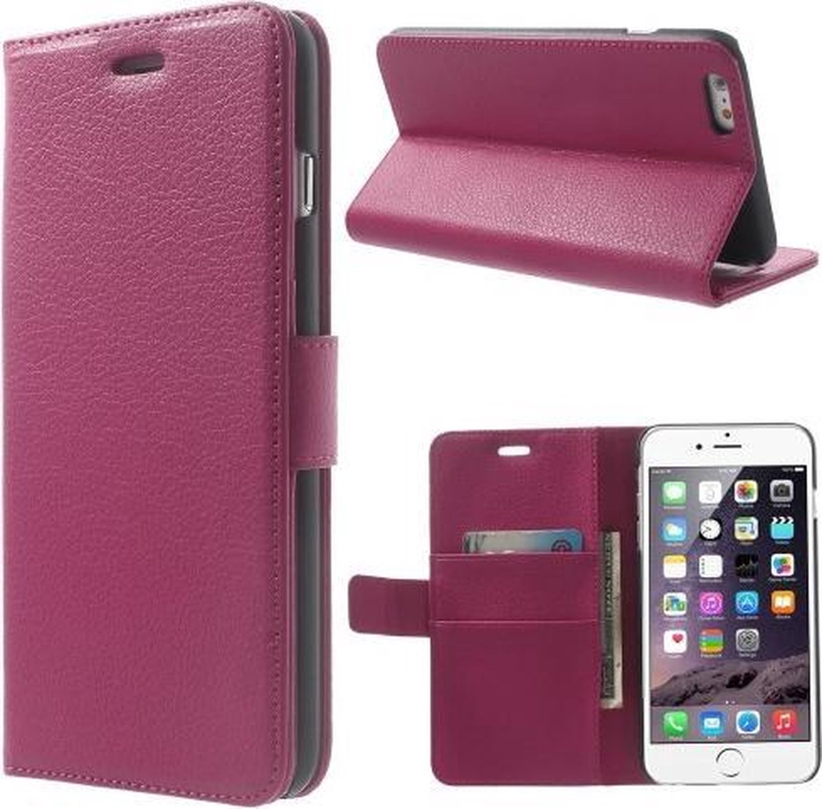 Litchi cover wallet case hoesje Geschikt voor: geschikt voor iPhone 5 5S SE roze