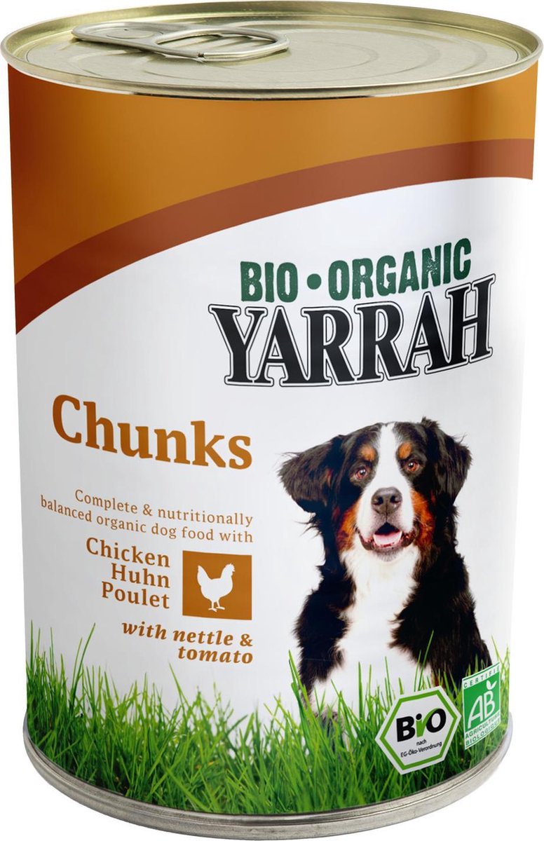 Yarrah Yarrah Biologische Hondenvoer - Brokjes In Saus Kip Met Brandnetel En Tomaat - 405 gr