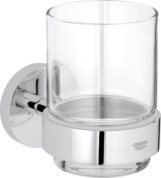 Witte GROHE Essentials glazen bekerhouder met chromen accenten