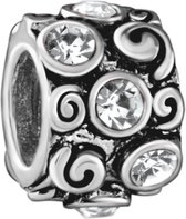 Quiges - 925 - Zilveren - Bedels -Sterling zilver - Beads - Zirkonia Bloemenmotief Kraal Charm - Geschikt – voor - alle bekende merken - Armband Z245