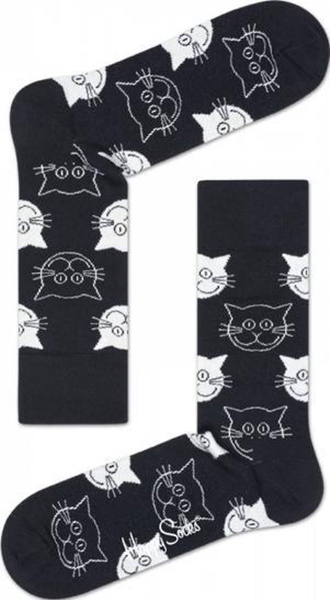 Happy Socks - Cat - zwart/wit - Unisex - Maat 36-40