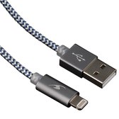 Bluestork SMART-LI-LED mobiele telefoonkabel USB A Lightning Zwart, Zilver 1,2 m