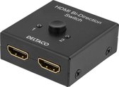 DELTACO PRIME HDMI-7017, Handmatige HDMI-switch, 2 ingangen naar 1 uitgang, HDMI High Speed met Ethernet, 4K, Ultra HD, zwart