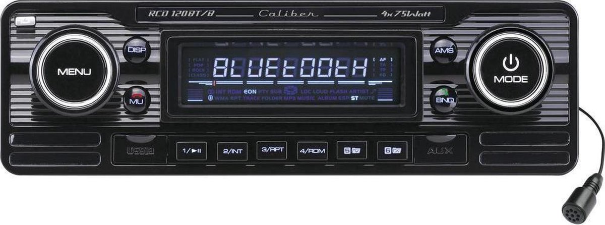 Caliber Autoradio met Bluetooth FM, CD, AUX, SD en USB 1 DIN Retro Radio voor Oldtimer Zwart (RCD120BT-B)