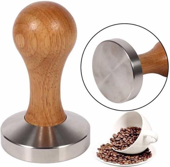 RVS koffie tamper met houten handvat - 58 mm vlakke basis - koffie /  espresso stamper | bol.com