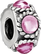 Quiges - 925 - Zilveren - Bedels -Sterling zilver - Beads - Roze Zirkonia Kraal Charm - Geschikt – voor - alle bekende merken - Armband Z278