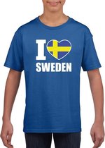 Blauw I love Zweden fan shirt kinderen S (122-128)