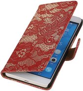 Huawei Honor 6 Plus Lace Kant Booktype Wallet Hoesje Rood - Cover Case Hoes