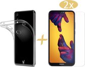 Huawei P20 Lite Hoesje Transparant TPU Siliconen Soft Gel Case + 2x Tempered Glass Screenprotector - van iCall
