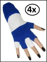 4x paar vingerloze handschoen blauw/wit