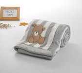 Baby deken - wit grijs met bruin beertje – 100 x 75 cm  - Warme behaaglijke wiegdeken - Zachte stof - Babydekentje - hoogwaardige kwaliteit - Wikkeldeken - Speeldeken - Kraamcadeau