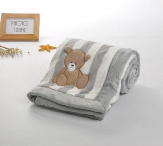 Baby deken - wit grijs met bruin beertje – 100 x 75 cm - Warme behaaglijke  wiegdeken... | bol.com