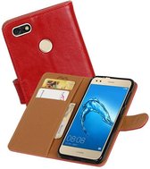 Zakelijke Book Case Telefoonhoesje Geschikt voor de Huawei P9 Lite Mini - Portemonnee Hoesje - Pasjeshouder Wallet Case - Rood