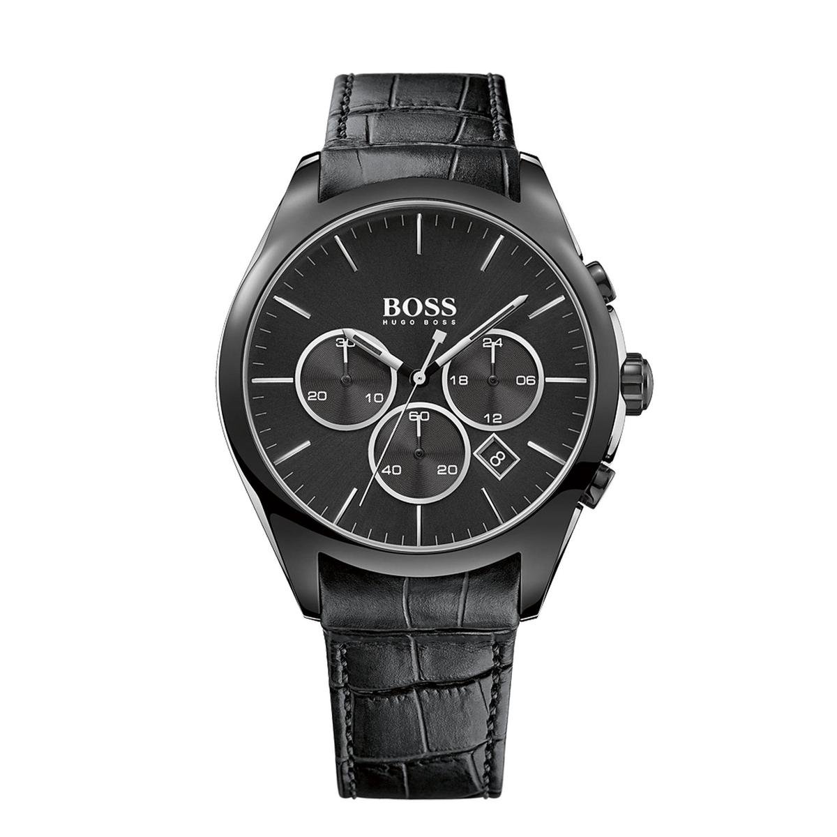 Hugo Boss Black Onyx HB1513367 Horloge - Leer - Zwart - 44 mm