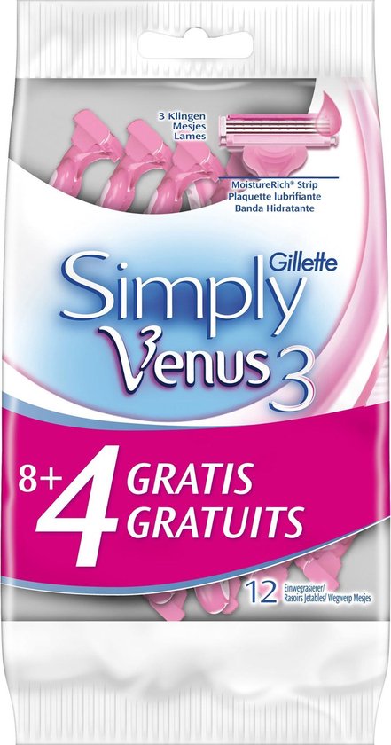 Gillette Simply Venus 3 - 8 + 4 Pieces - Disposable Razor Blades