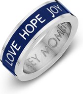 Key Moments Color 8KM R0016 54 Stalen Ring met Tekst - Love Hope Joy - Ringmaat 54 - Cadeau - Zilverkleurig / Blauw