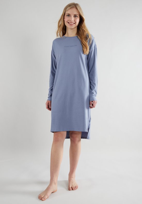 TOM TAILOR Charlotte Dames Nachthemd - lange mouwen - 100% katoen - Blauw