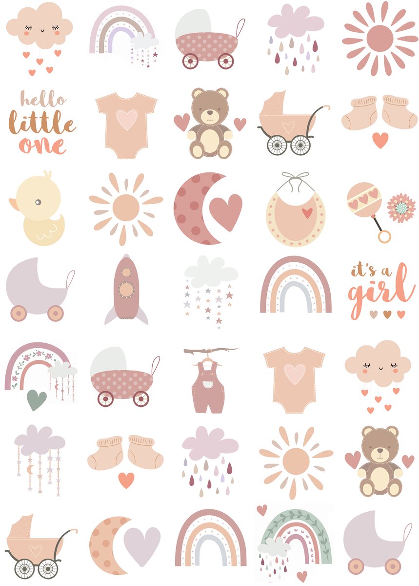 Baby Meisje Stickers - 3 Grote Stickervellen - 105 Baby Stickers - Geboortekaartje Meisje — afbeelding 2