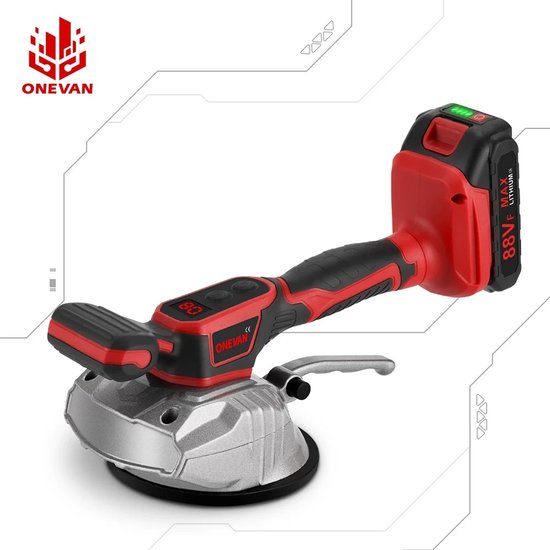 Porte-carreaux électrique 200 kg – Puissance 3 500 W – 2 batteries – 8 vitesses – Vibrations 72 000 tr/min – Poignée ergonomique – Longue durée de vie de la batterie – Rapide et précis – Pose de carrelage sans effort