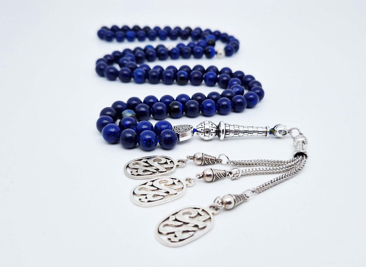 Handgemaakte tesbih "Tasbih" natuursteen " Azuur" - Aantal kralen 99 - Diameter kralen 8MM - met metaal tassel "Yarab" - Een mooi cadeau-idee