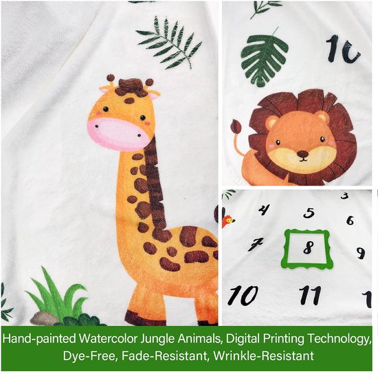 Baby Monthly Milestone Blanket Boy - Jungle Animals Neutral Newborn ...