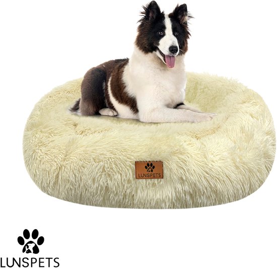 Foto: Lunspets hondenmand hondenkussen donut hondenmand fluffy donut pluche afneembare hoes wasbaar 80cm beige