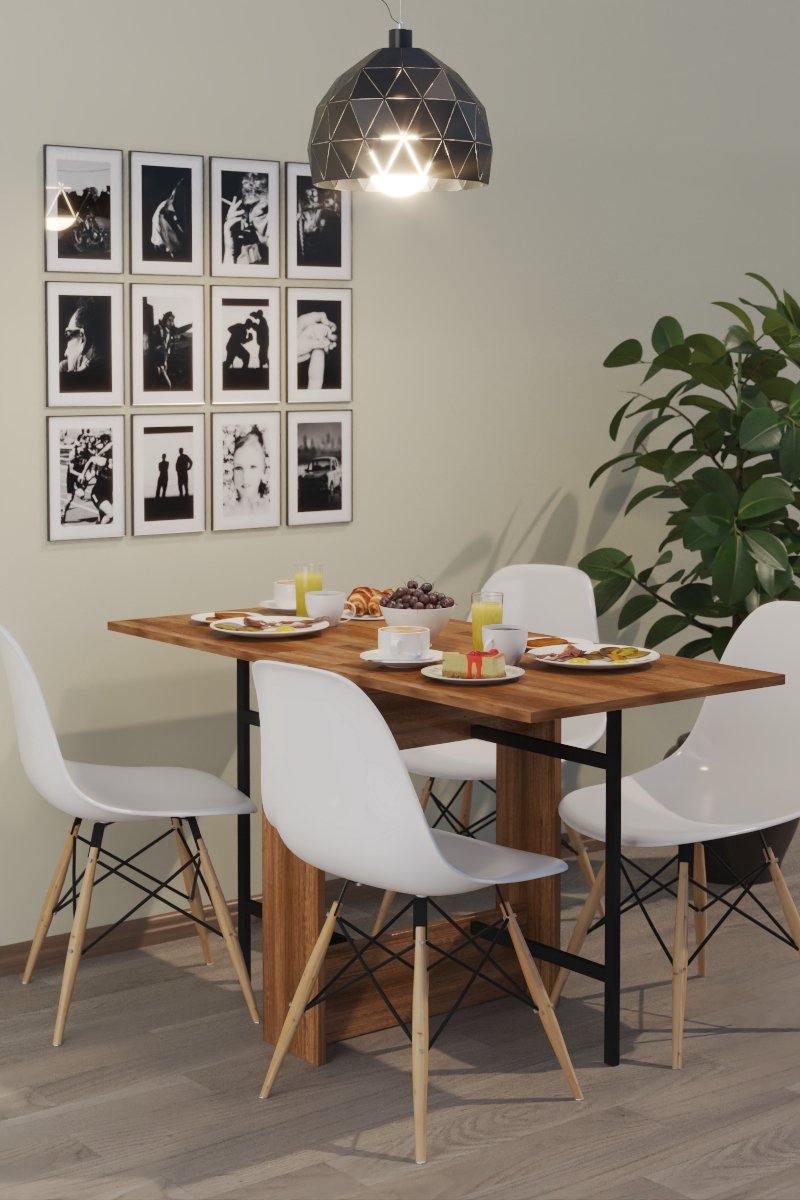 Dekorfim Inklapbare Tafel| Eettafel Uitschuifbaar| Opvouwbaar| Ruimtebesparend Klaptafel| Modern en Stijlvol| Donkere Walnoot| 134x60x72 cm