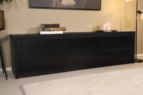 Meuble TV mélamine Cassie noir Meuble TV 180cm