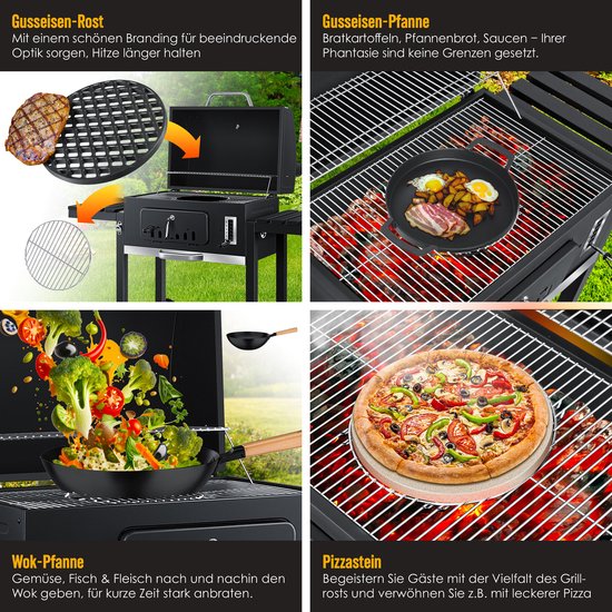 KESSER® Houtskoolbarbecue XXL Barbeque Houtskool met Deksel, Wielen, Roestvrij Stalen Handvat, Barbecuerooster en Thermometer, 8 Spiesen met Zakje & siliconen Borstel, grote BBQ Camping Terras Tuin van KESSER — afbeelding 4